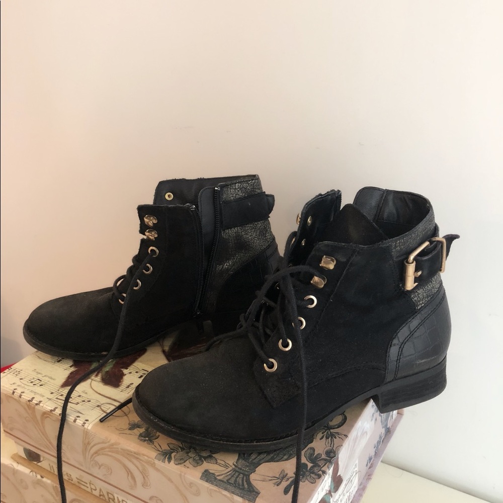 Aldo ankle boots with gold strap belt